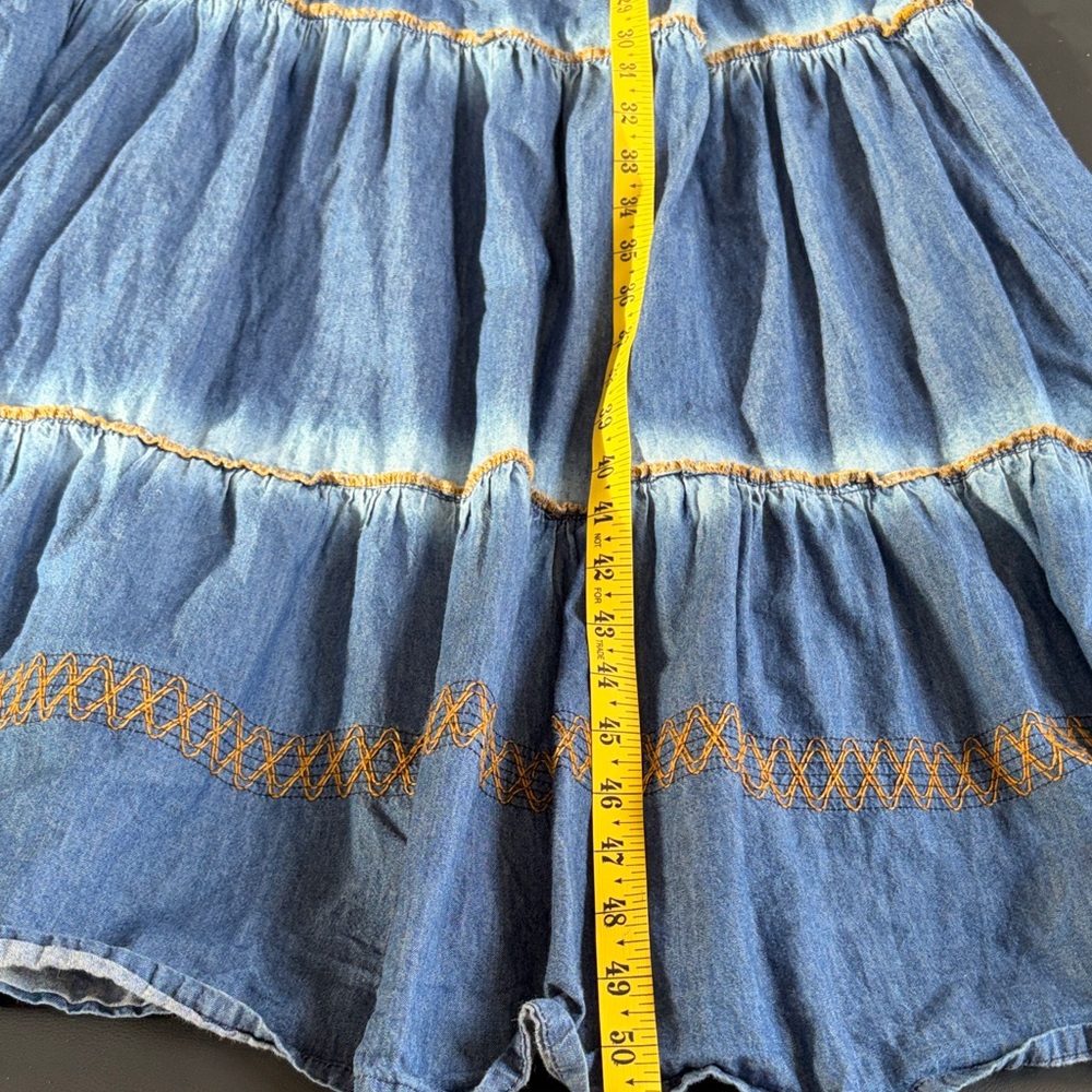 Lapis Chambray Tiered Maxi Dress Smocked Boho Prairie Large - Picture 8 of 8